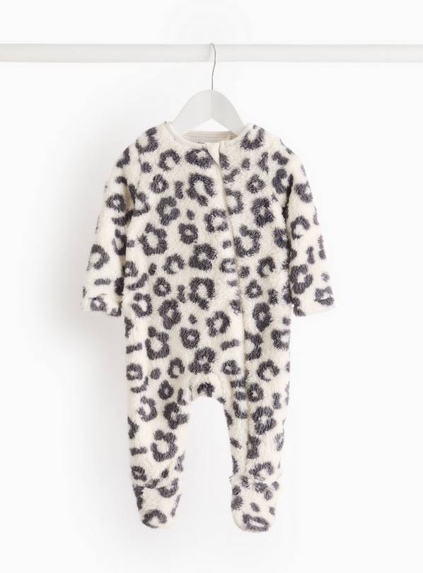 Mono Leopard Print Zip-Through Fleece Sleepsuit 9-12 months